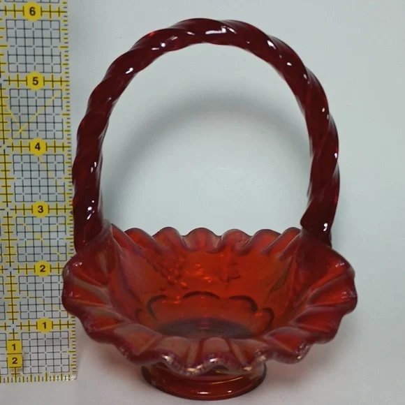 Fenton 2003 Historic Collection Ruby Amberina Basket #4633 RL Paneled Grapes - Picture 10 of 13
